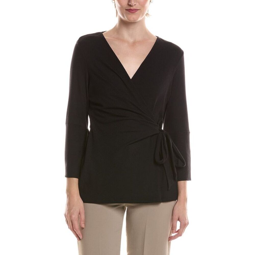 Anne Klein Womens Handkerchief Ruffle Shirt, Black